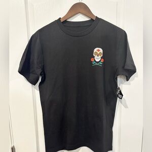 Hastra Simpre (Until Forever) Skull with Rose Men’s Black Tee Shirt -Size: Small